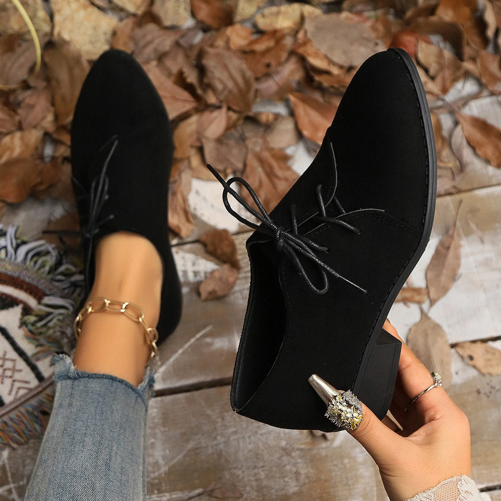 Pointed Toe Faux Suede Lace Up Oxfords
