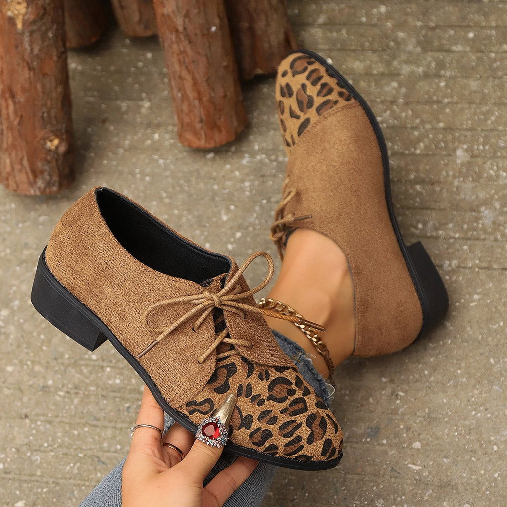 Pointed Toe Faux Suede Lace Up Oxfords