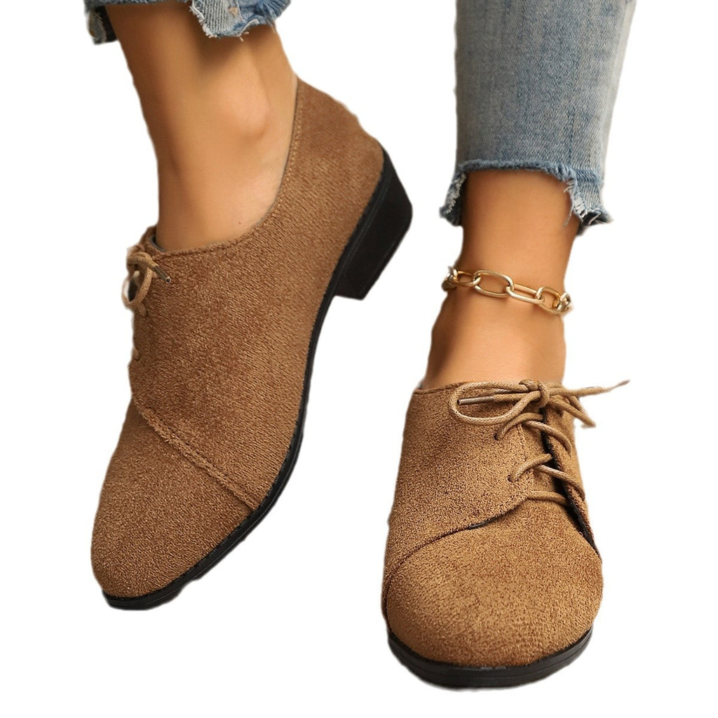 Pointed Toe Faux Suede Lace Up Oxfords