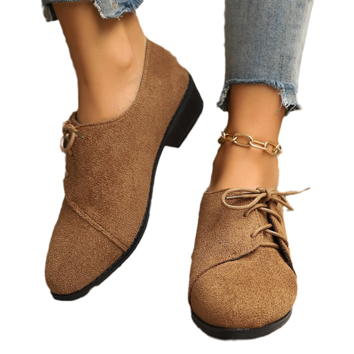 Pointed Toe Faux Suede Lace Up Oxfords