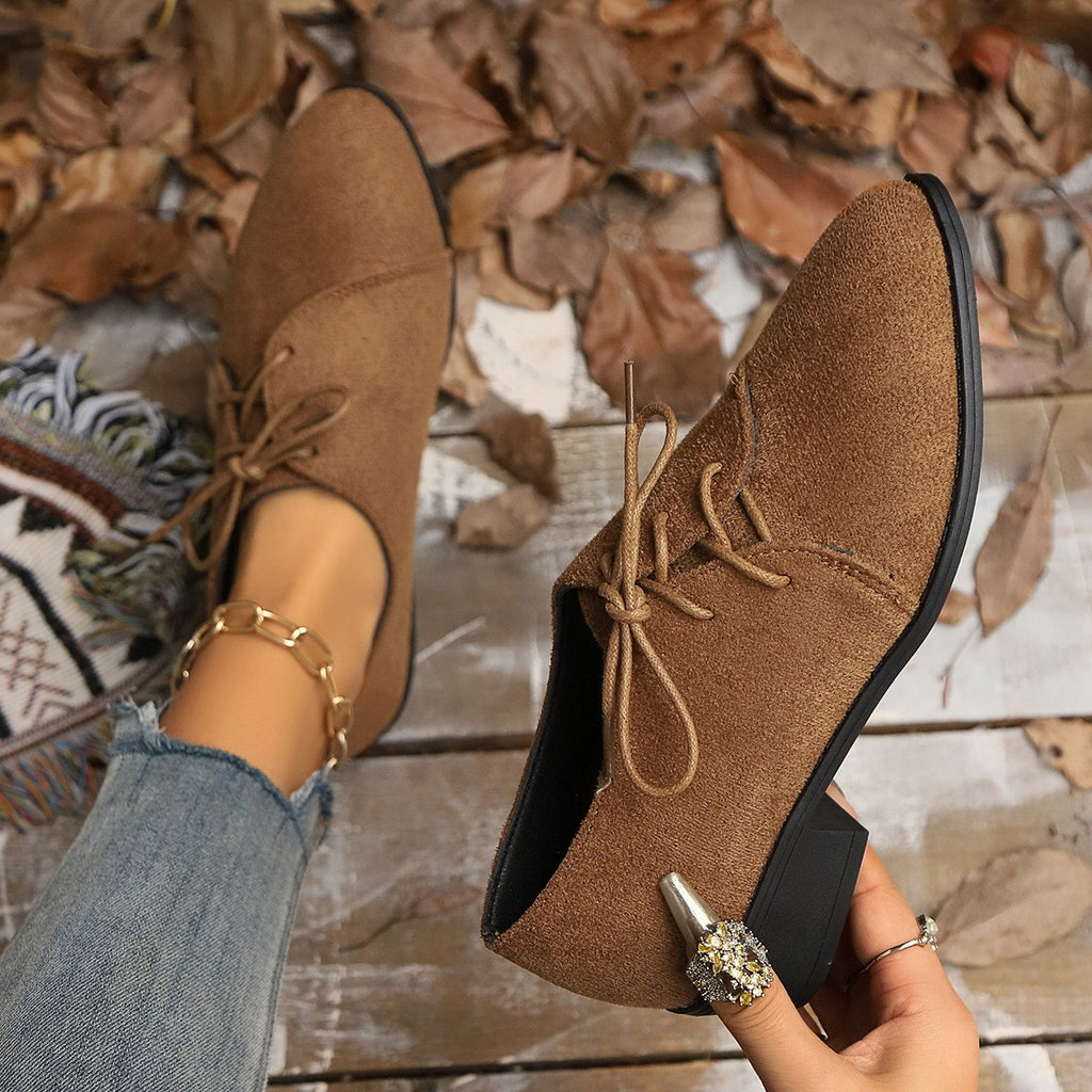 Pointed Toe Faux Suede Lace Up Oxfords