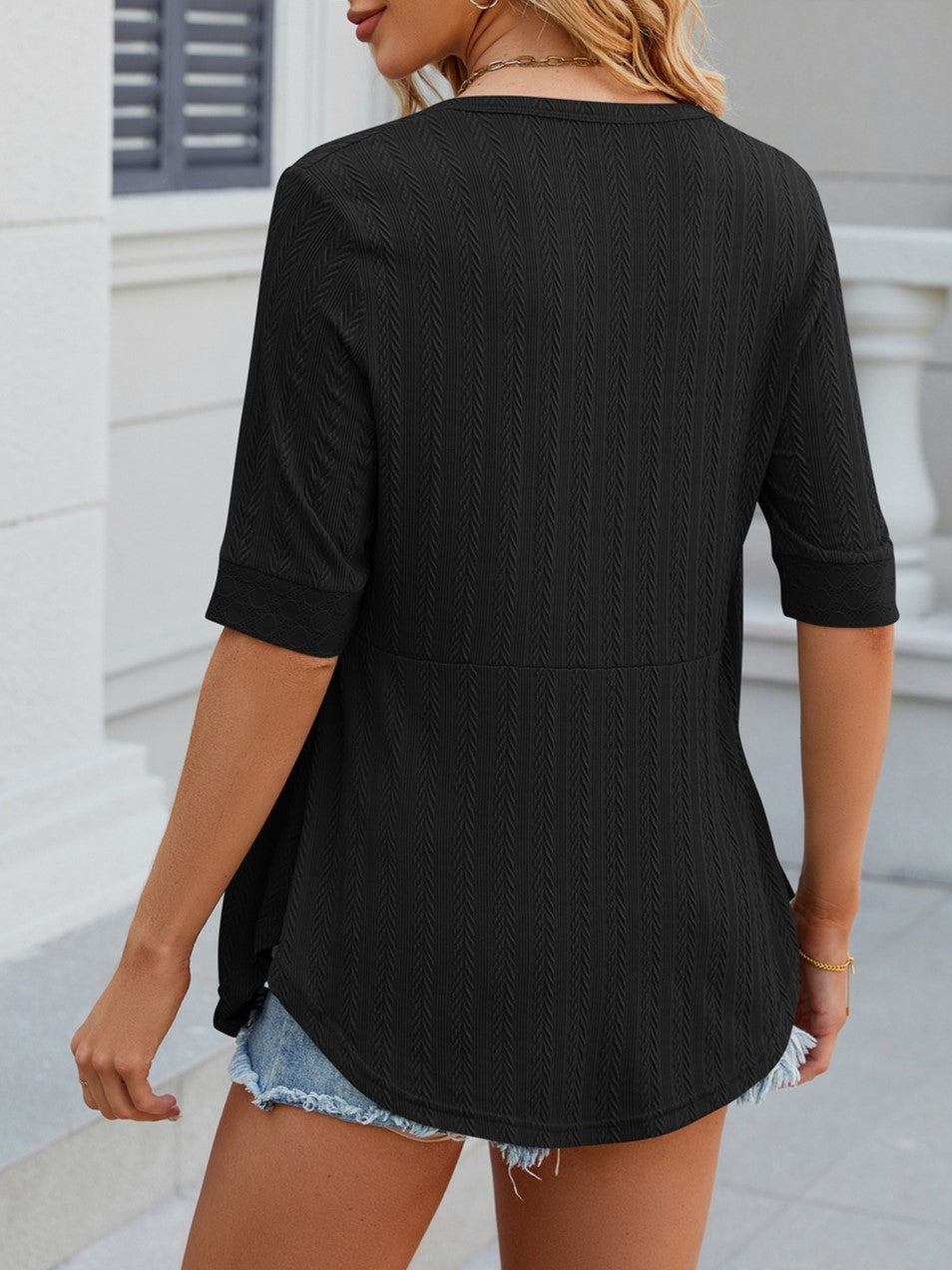 Square Neck Layered Look Tunic Top - Black - 1