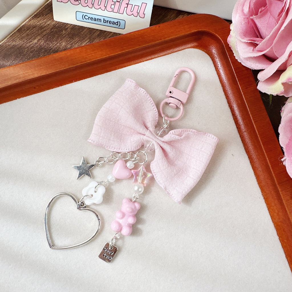 Pastel Bow Beaded Keychain Phone Charm - Color_01