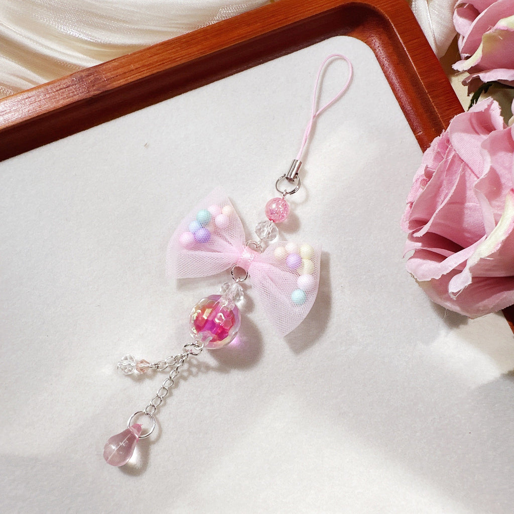 Pastel Bow Beaded Keychain Phone Charm - Color_05