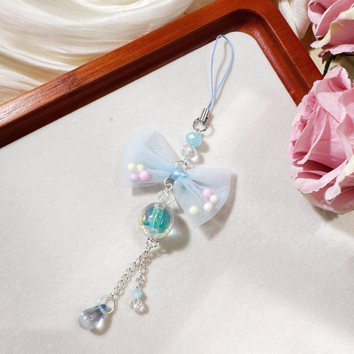 Pastel Bow Beaded Keychain Phone Charm - Color_06