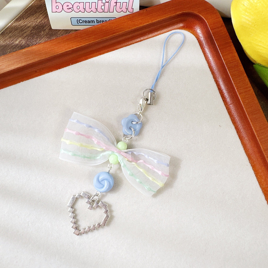 Pastel Bow Beaded Keychain Phone Charm - Color_11