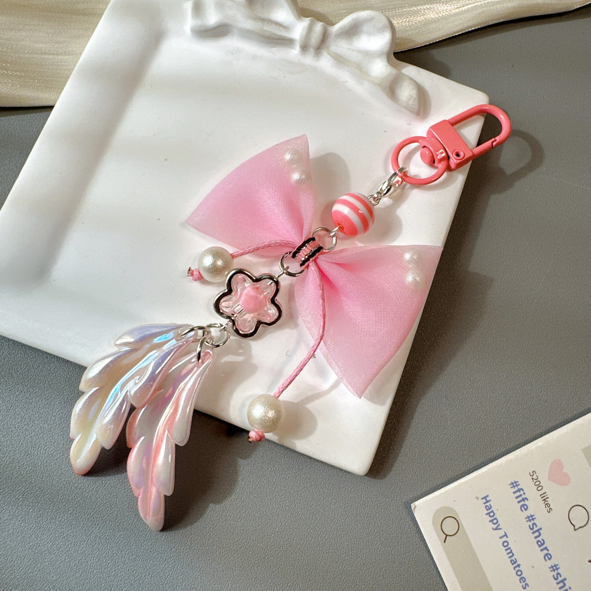 Pastel Bow Beaded Keychain Phone Charm - Color_12