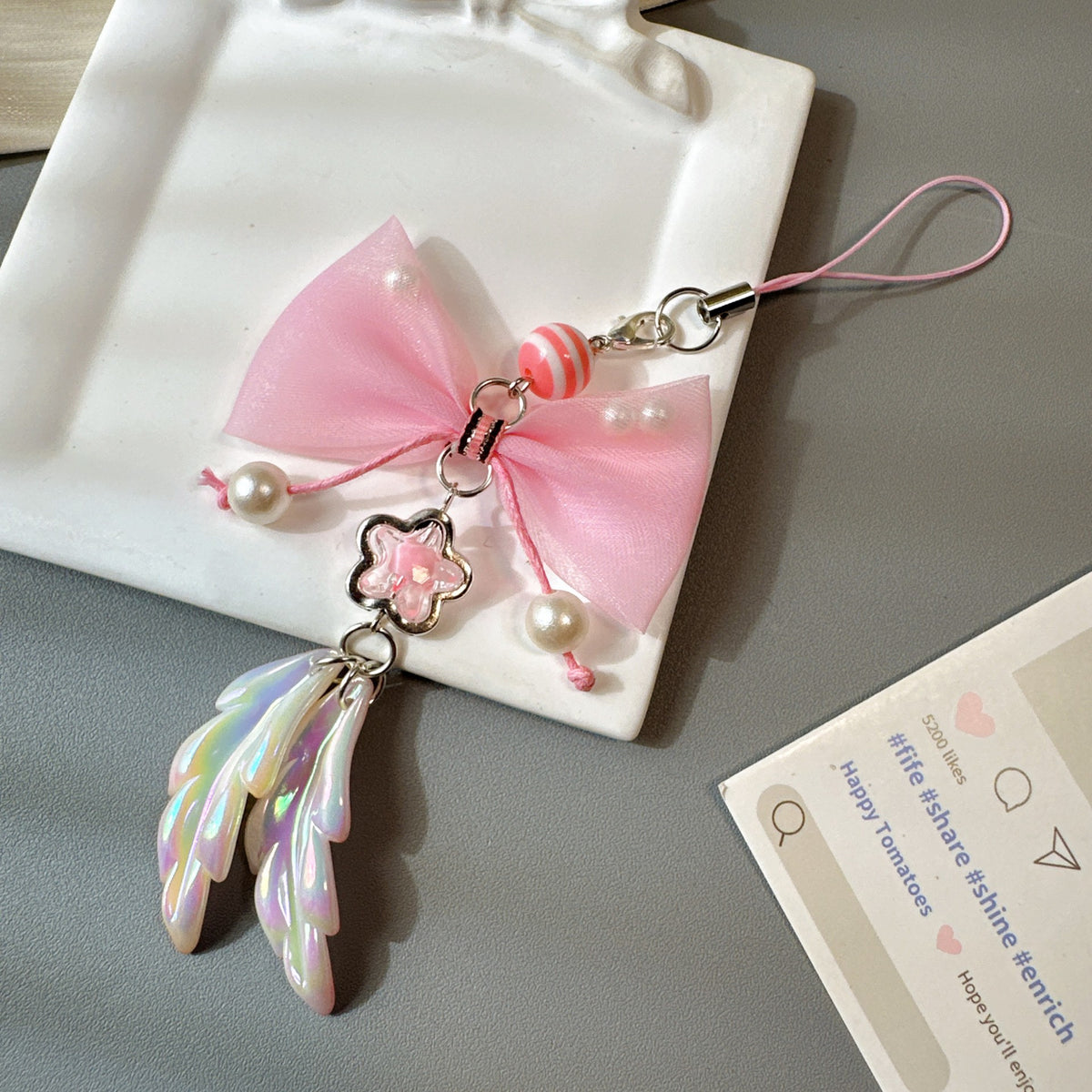 Pastel Bow Beaded Keychain Phone Charm - Color_13