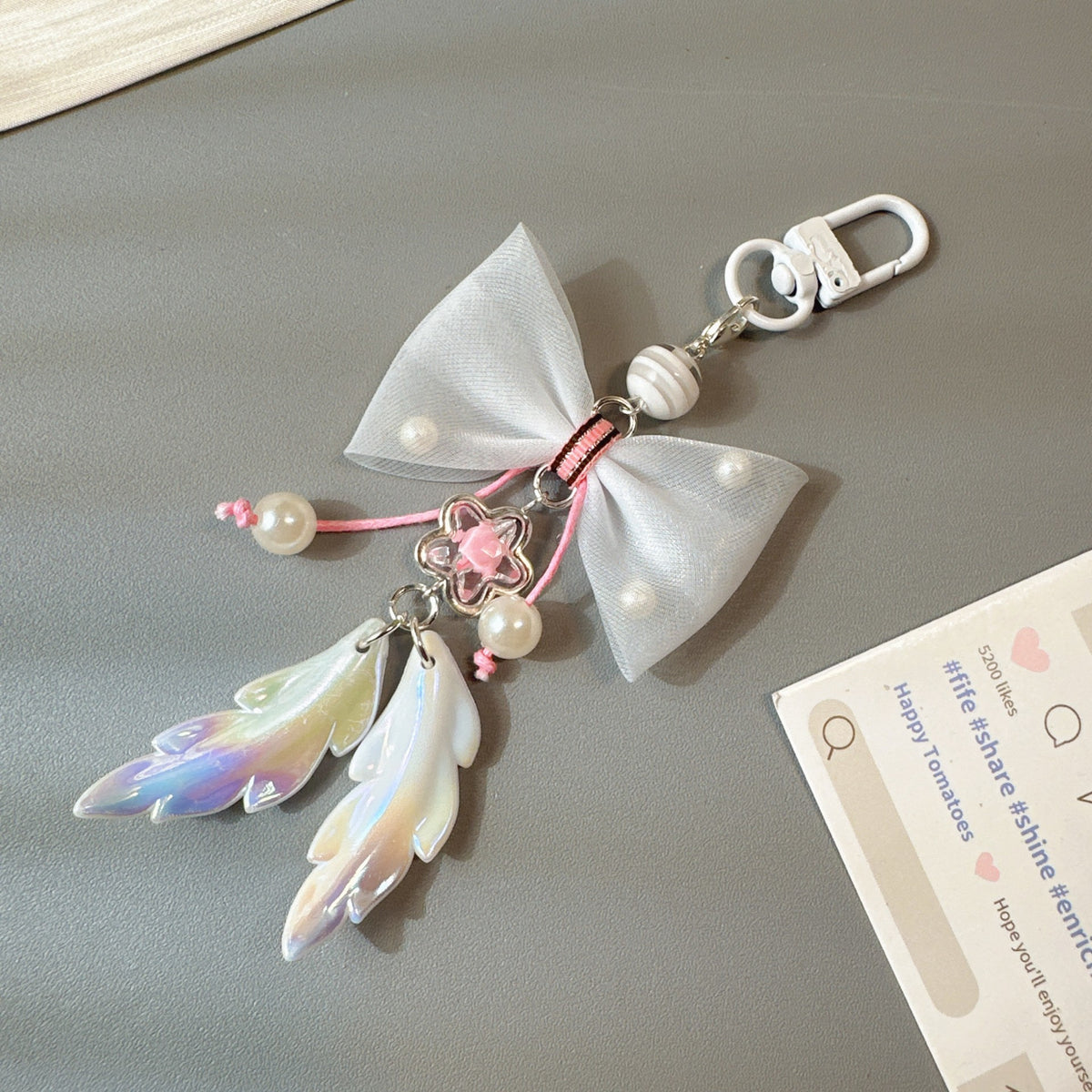 Pastel Bow Beaded Keychain Phone Charm - Color_14