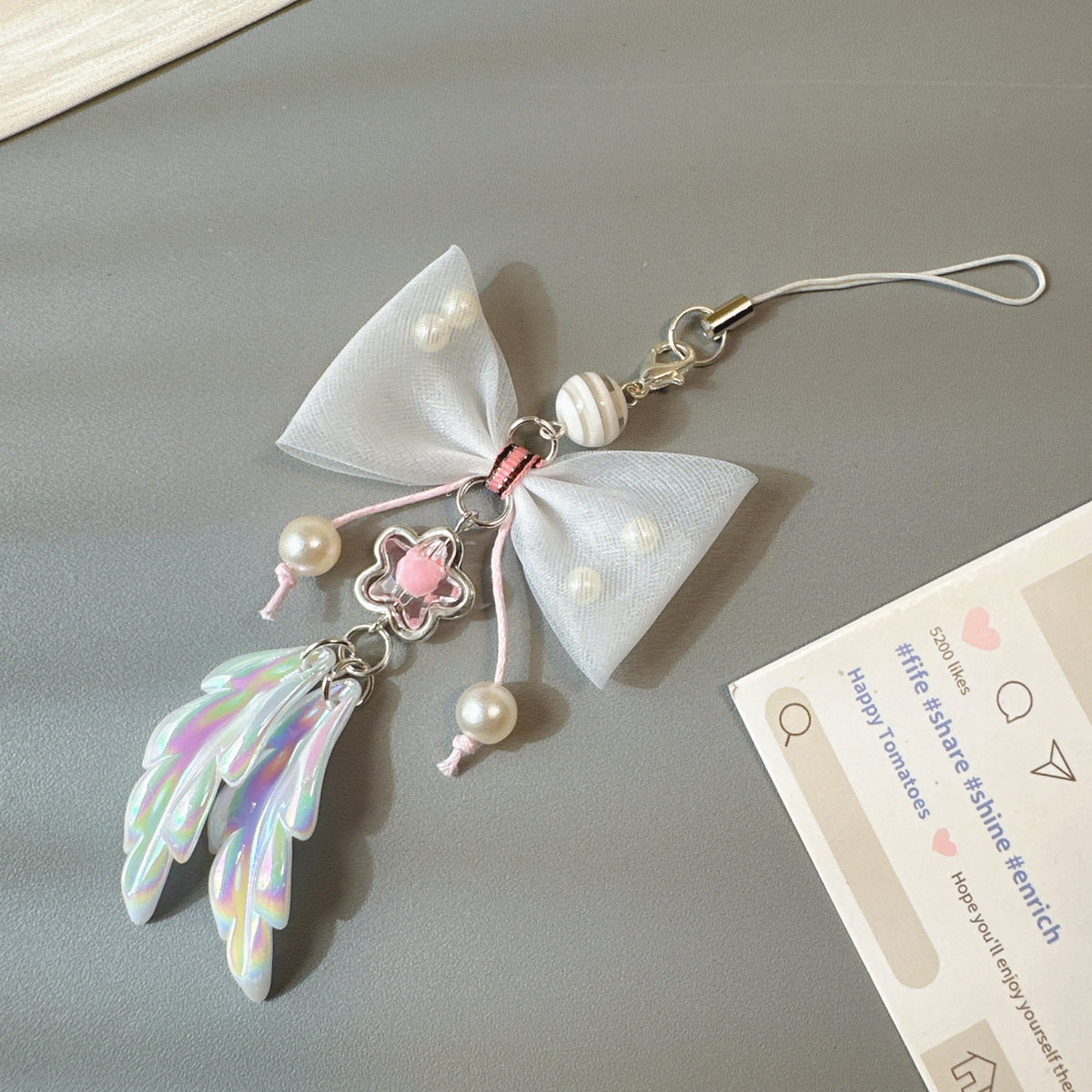 Pastel Bow Beaded Keychain Phone Charm - Color_15