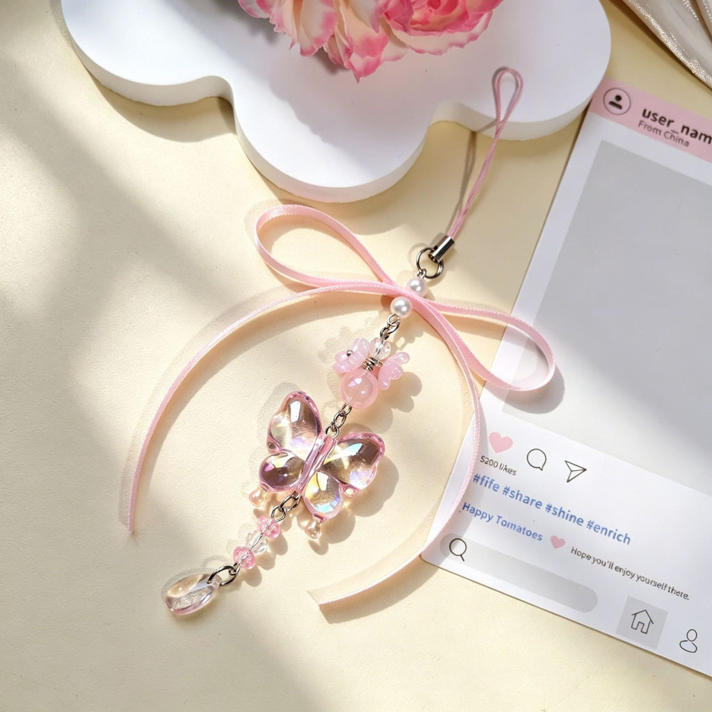 Pastel Bow Beaded Keychain Phone Charm - Color_26