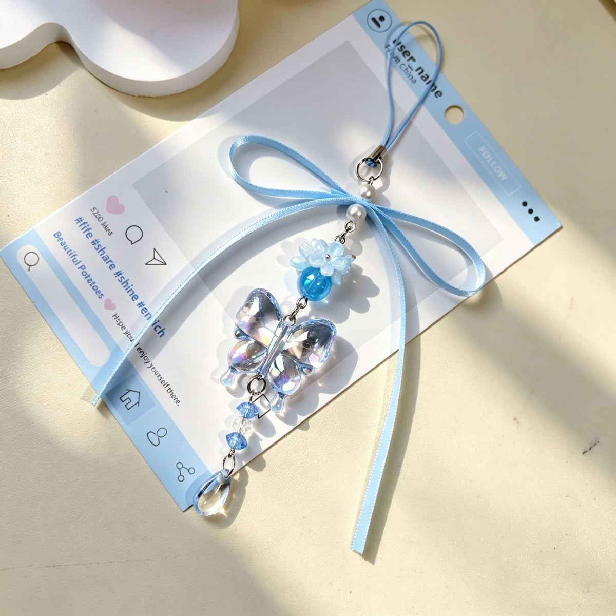 Pastel Bow Beaded Keychain Phone Charm - Color_28