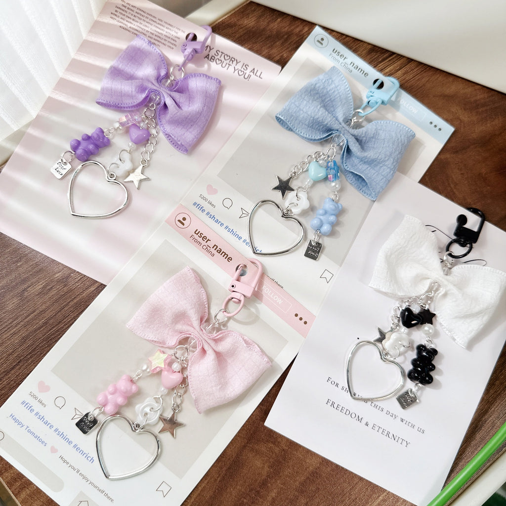 Pastel Bow Beaded Keychain Phone Charm