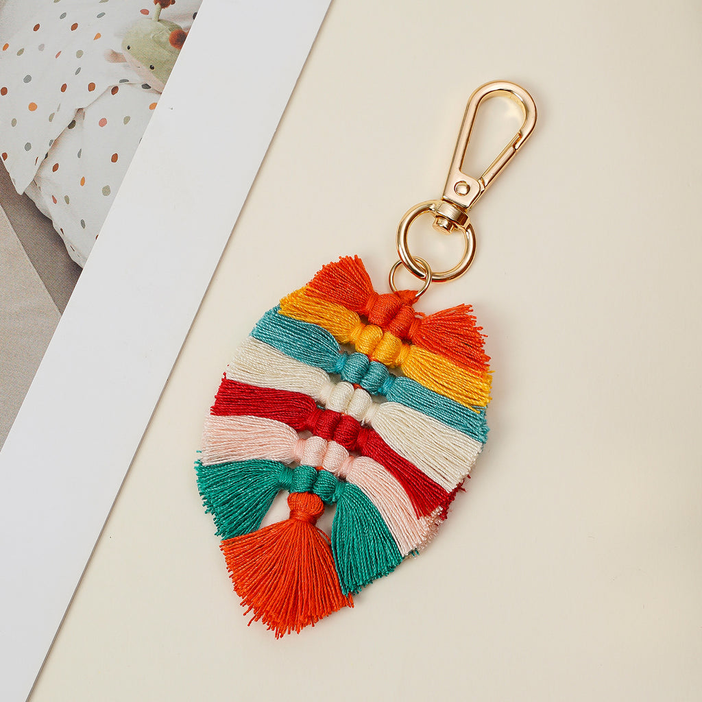 Woven Leaf Tassel Bag Charm Keychain - Color