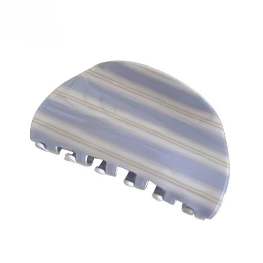 Half Moon Hair Claw Clip With Stripe Print - White
