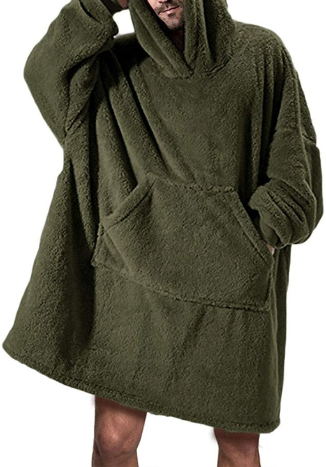 Oversized Sherpa Fleece Wearable Blanket Hoodie - ArmyGreen