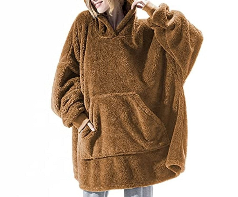 Oversized Sherpa Fleece Wearable Blanket Hoodie - Brown