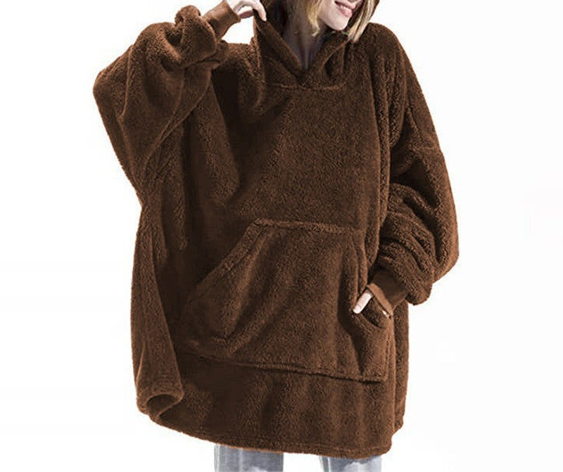 Oversized Sherpa Fleece Wearable Blanket Hoodie - Coffee