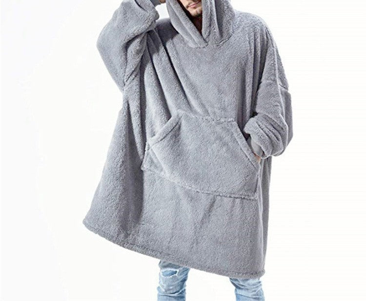 Oversized Sherpa Fleece Wearable Blanket Hoodie - Grey