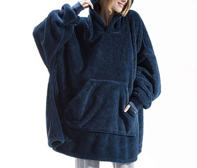 Oversized Sherpa Fleece Wearable Blanket Hoodie - Navy