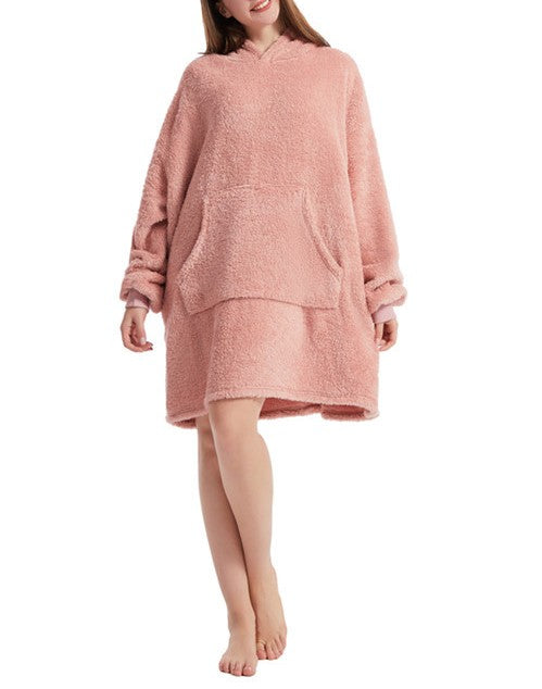Oversized Sherpa Fleece Wearable Blanket Hoodie - Pink