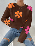 Retro Daisy Intarsia Knit Jumper - Brown