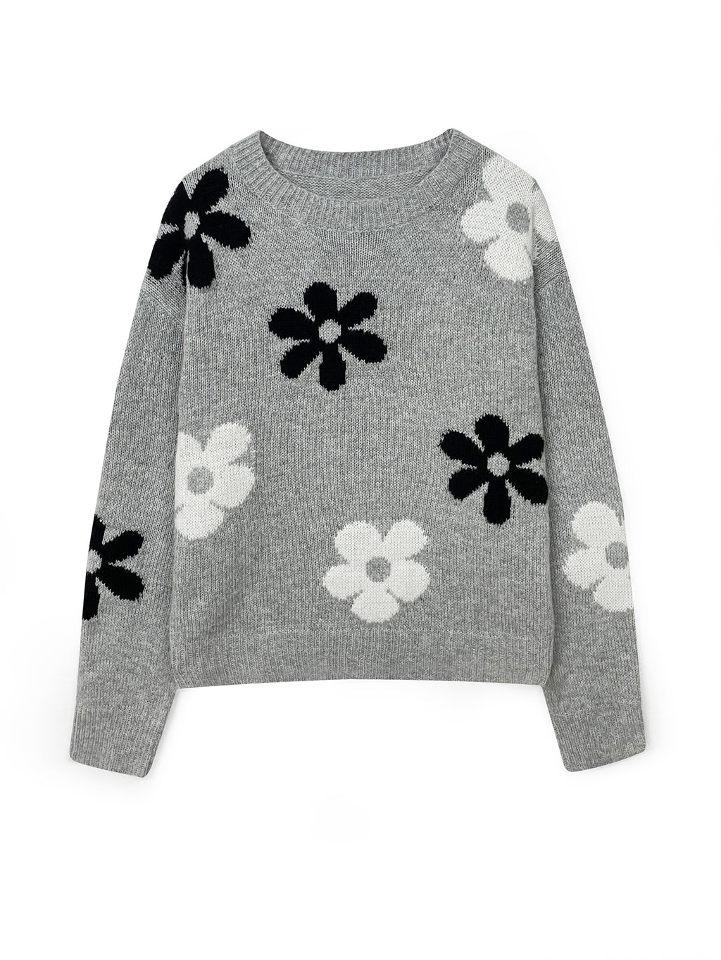Retro Daisy Intarsia Knit Jumper - Grey
