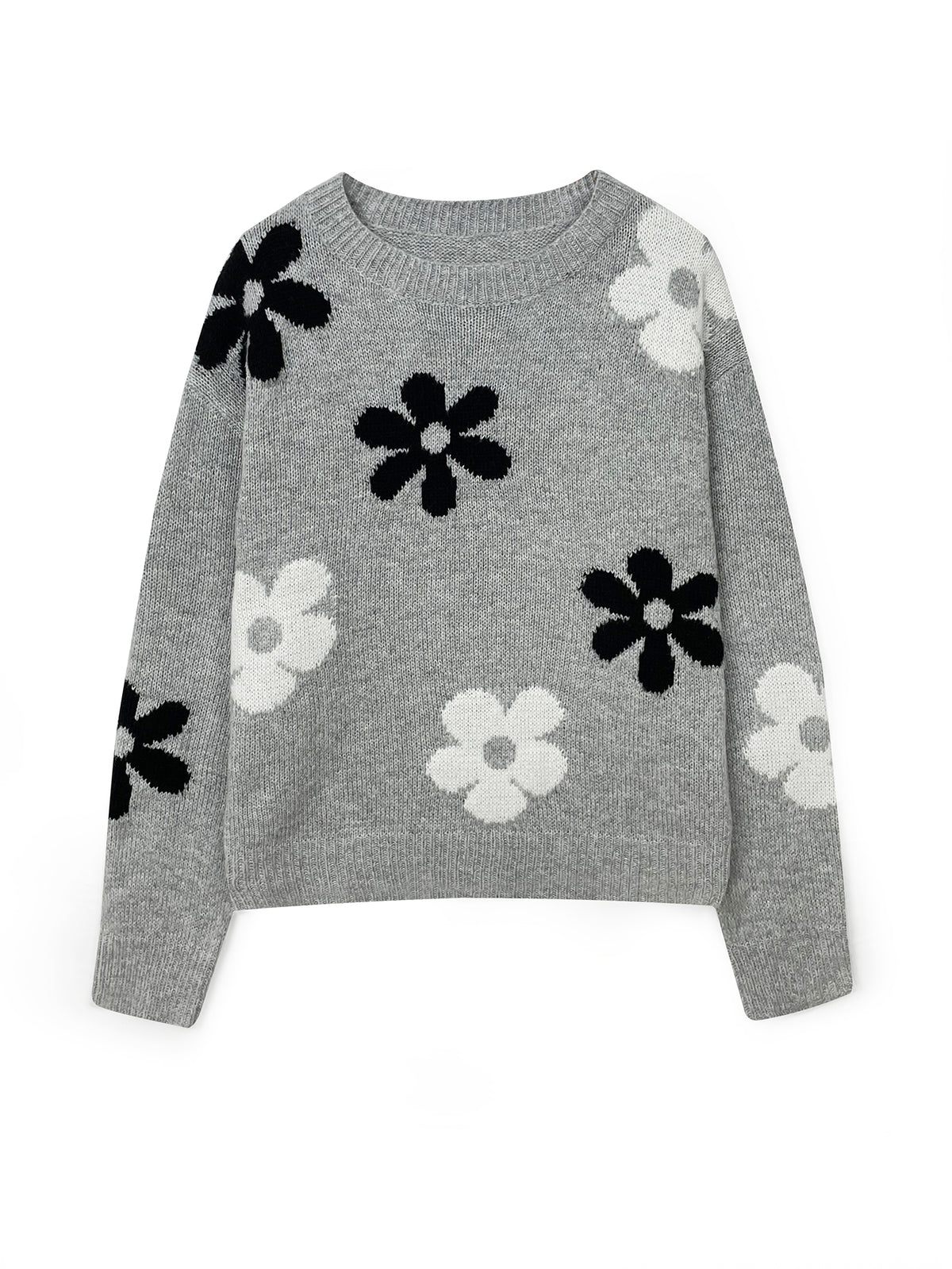 Retro Daisy Intarsia Knit Jumper - Grey