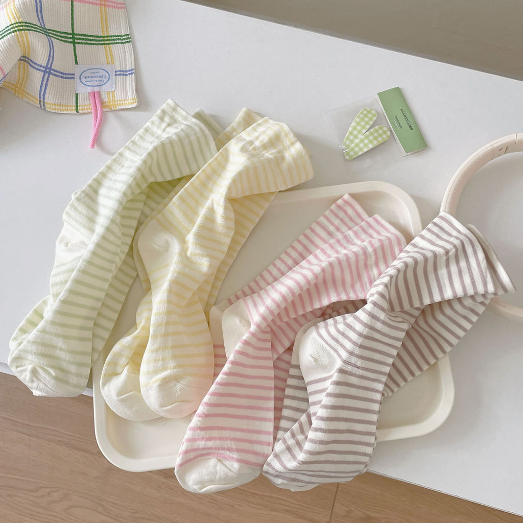 Thin Striped Breathable Cotton Crew Socks - DarkBlue - 1