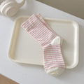 Thin Striped Breathable Cotton Crew Socks - Pink