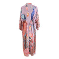 Painted Peacock And Floral Belted Kimono - Purple