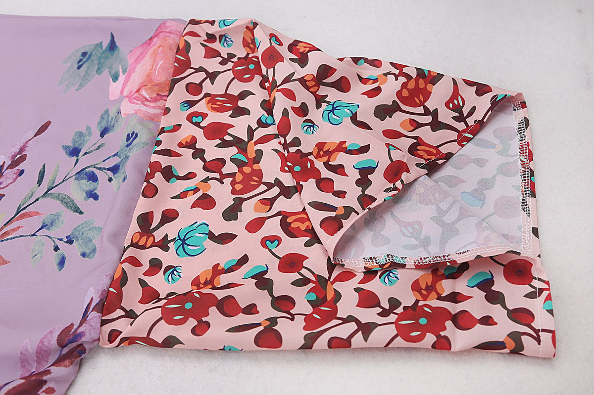 Painted Peacock And Floral Belted Kimono - Purple - 8