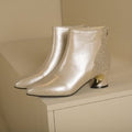 Pointed Toe Ankle Boots with Glitter Heel Panel - Champagne