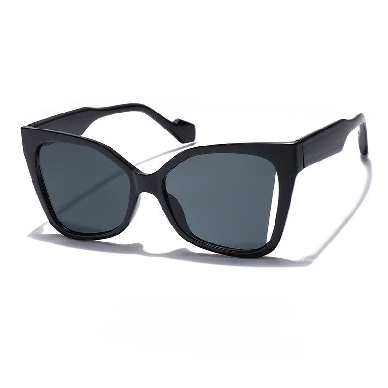 Angular Cat Eye Cutout Bridge Sunglasses - Black