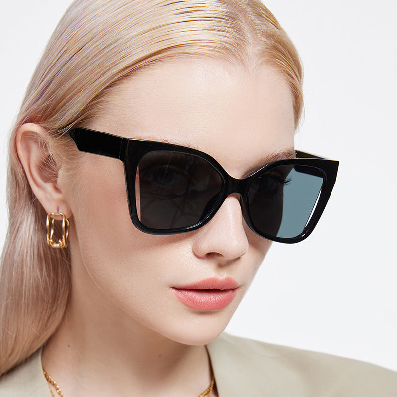 Angular Cat Eye Cutout Bridge Sunglasses - Black - 1