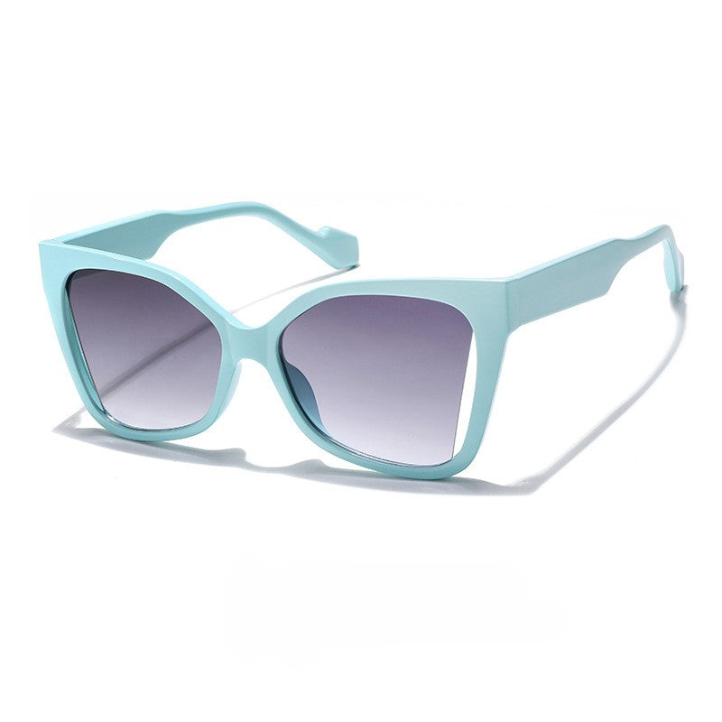 Angular Cat Eye Cutout Bridge Sunglasses - Blue