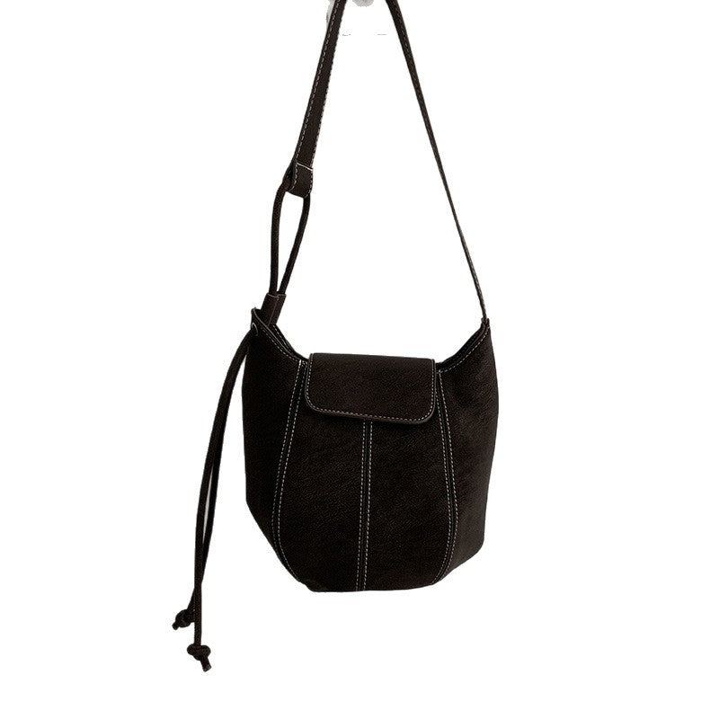 Topstitched Faux Suede Bucket Crossbody Bag
