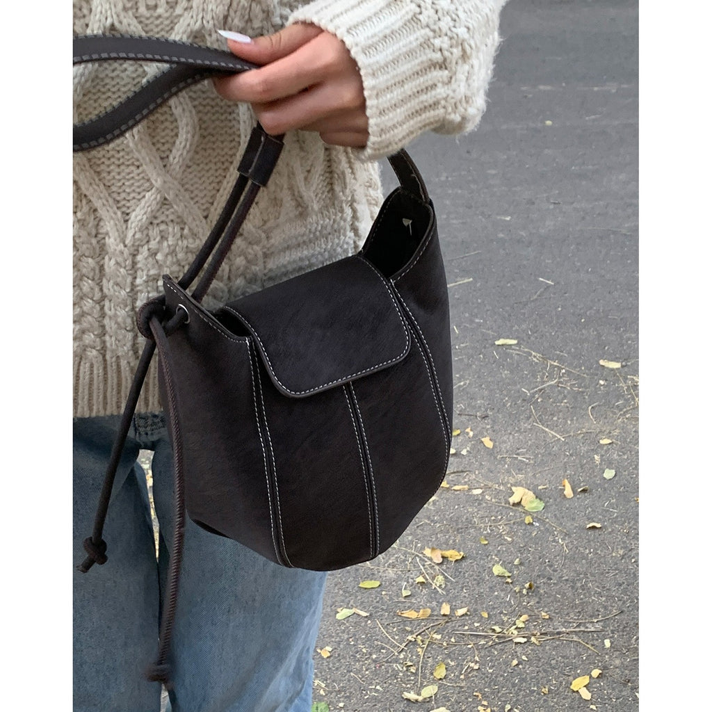Topstitched Faux Suede Bucket Crossbody Bag