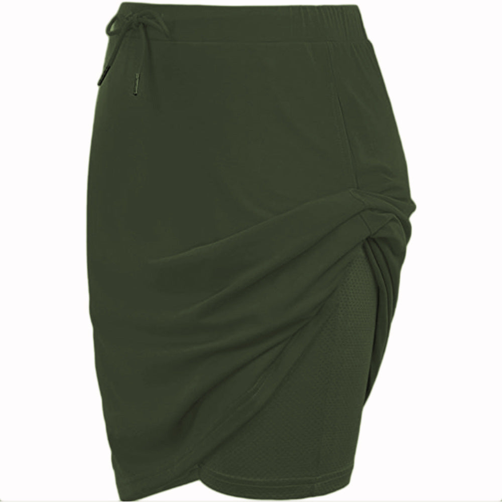 Draped Wrap Skort With Drawstring Waist - ArmyGreen