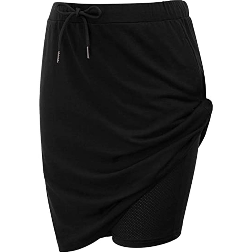 Draped Wrap Skort With Drawstring Waist - Black