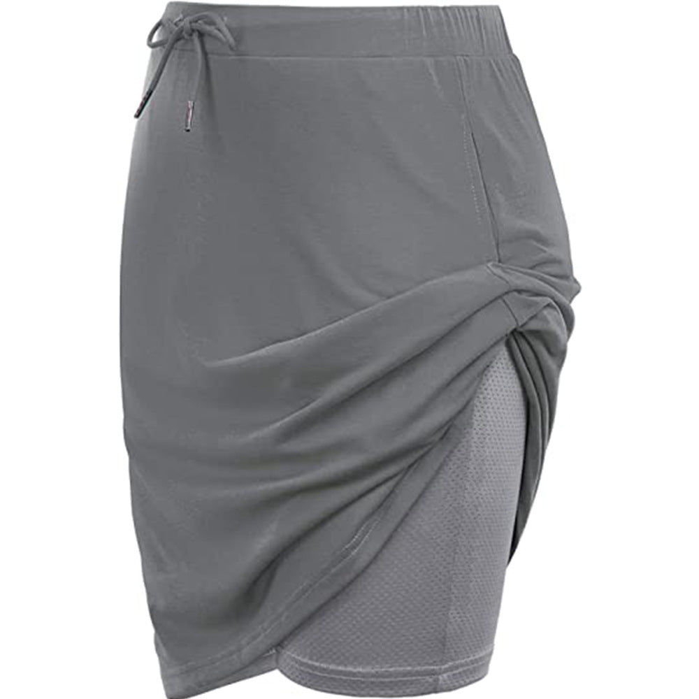Draped Wrap Skort With Drawstring Waist - Grey