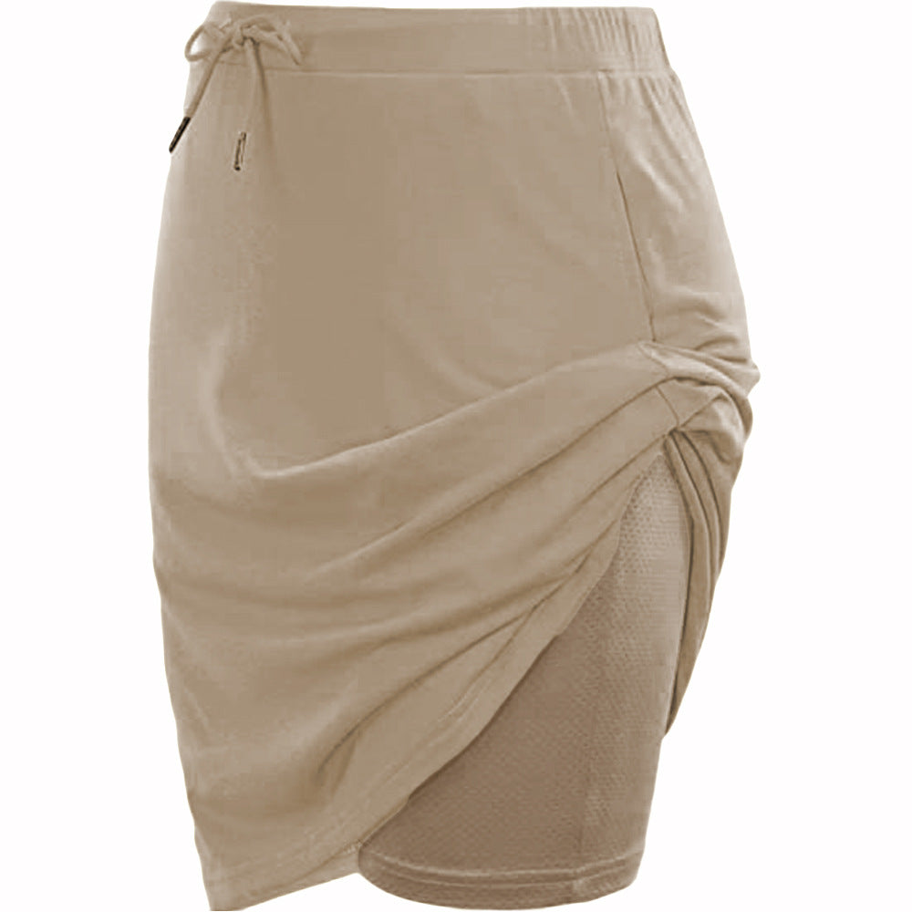 Draped Wrap Skort With Drawstring Waist - Khaki