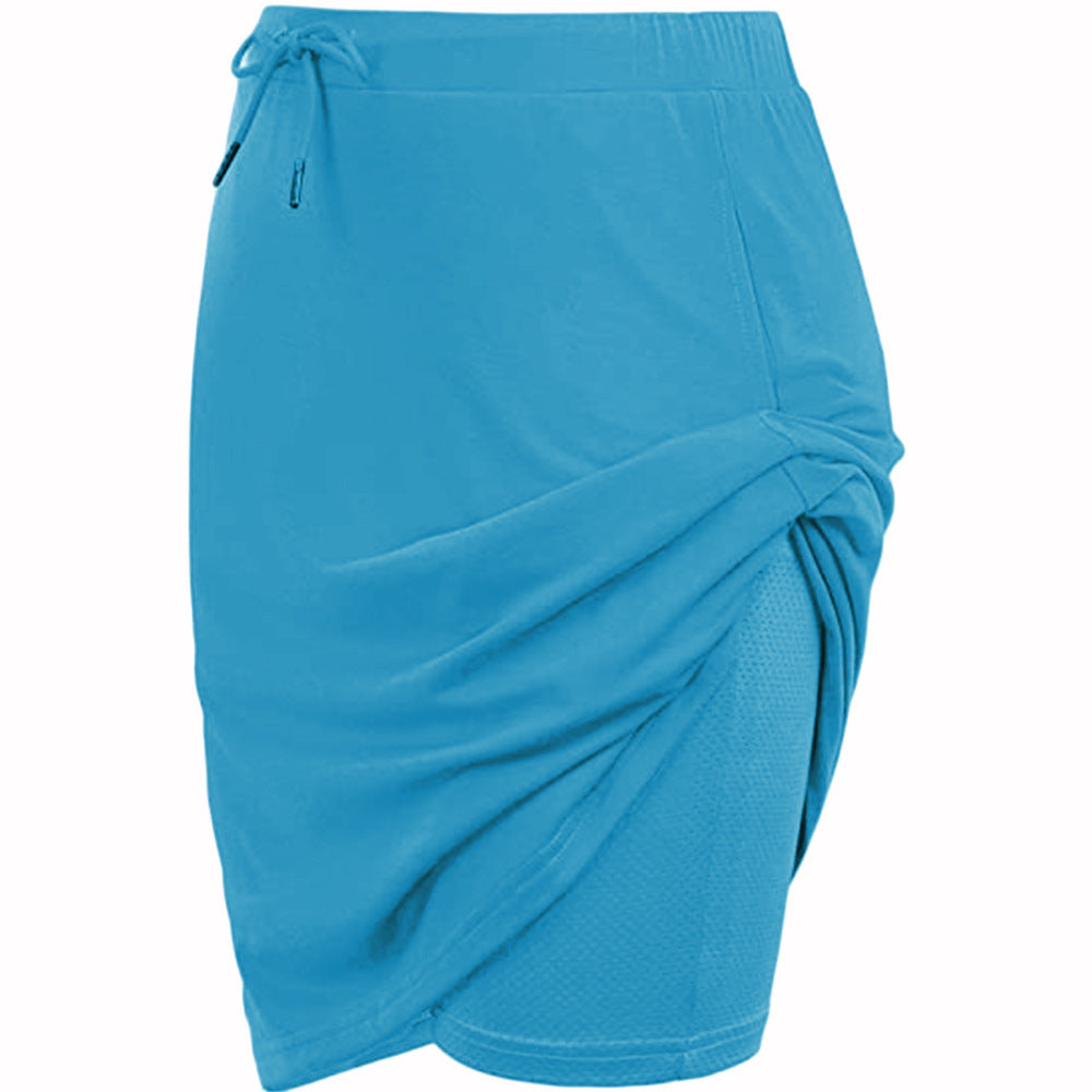 Draped Wrap Skort With Drawstring Waist - LightBlue