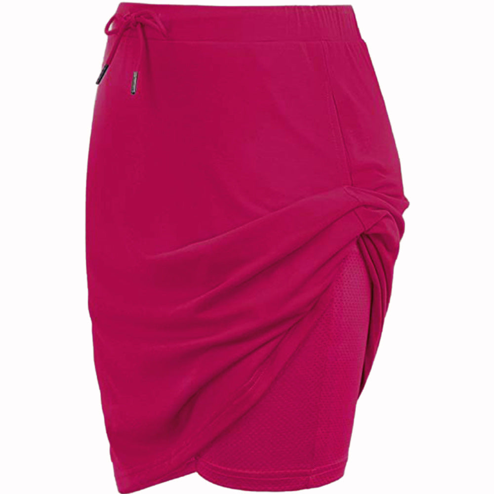 Draped Wrap Skort With Drawstring Waist - RoseRed