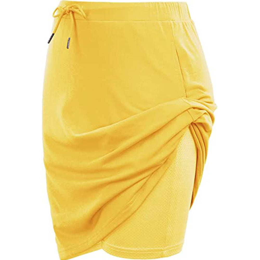 Draped Wrap Skort With Drawstring Waist - Yellow