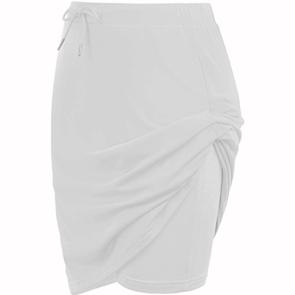 Draped Wrap Skort With Drawstring Waist - white