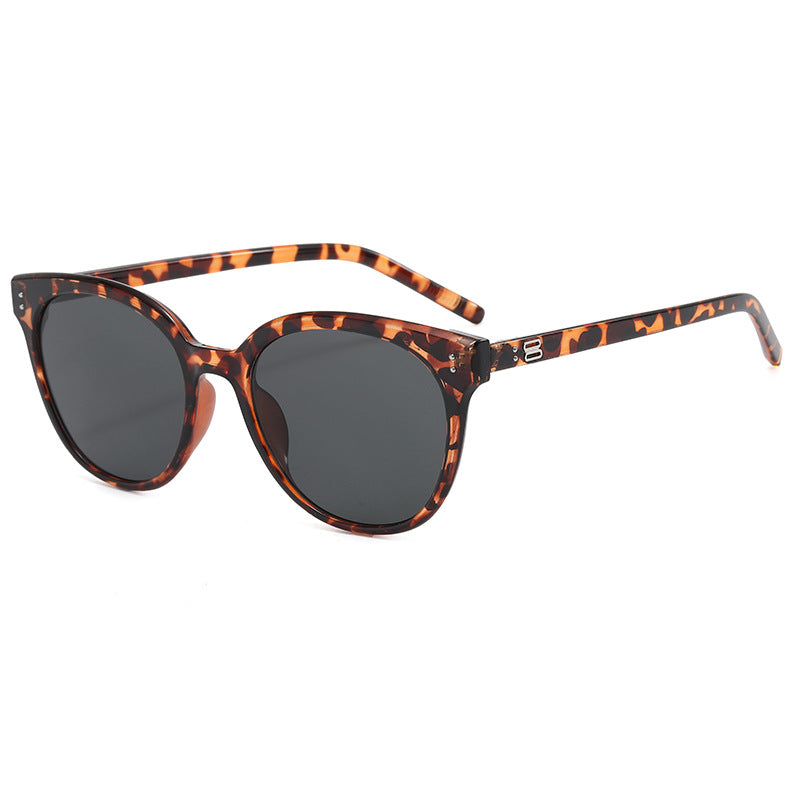 Slim Temple Round Frame Retro Sunglasses - Leopard