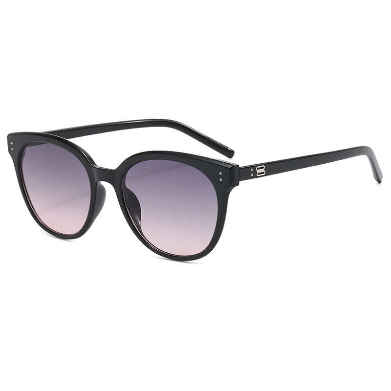 Slim Temple Round Frame Retro Sunglasses - Pink