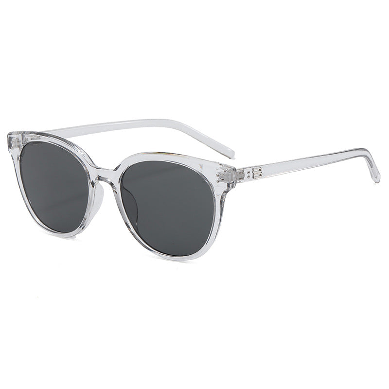 Slim Temple Round Frame Retro Sunglasses - Silver