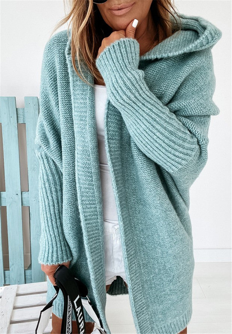 Exposed Seam Hooded Longline Knit Cardigan - Mint